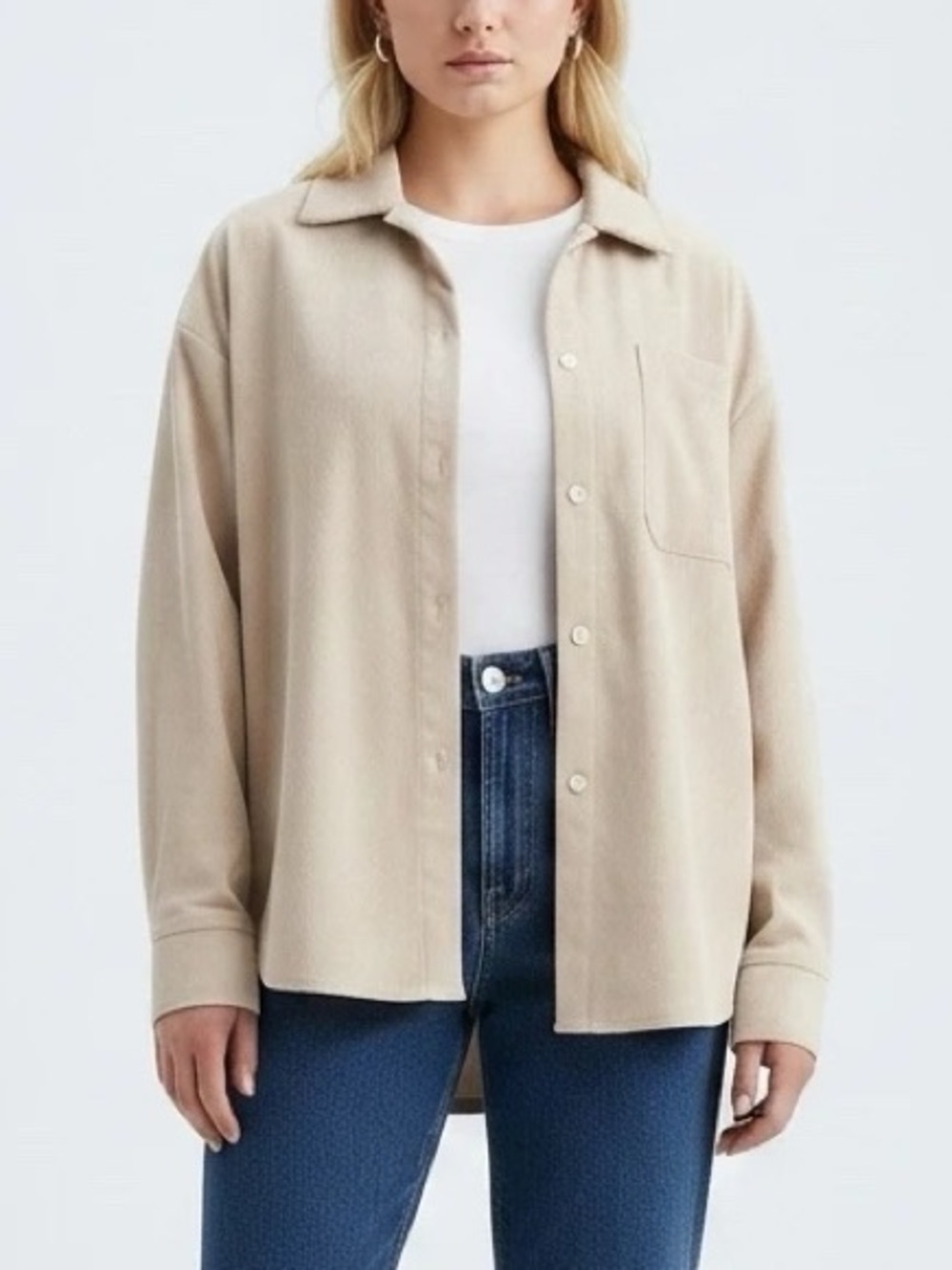 Tan Long Sleeve Button Down Shacket